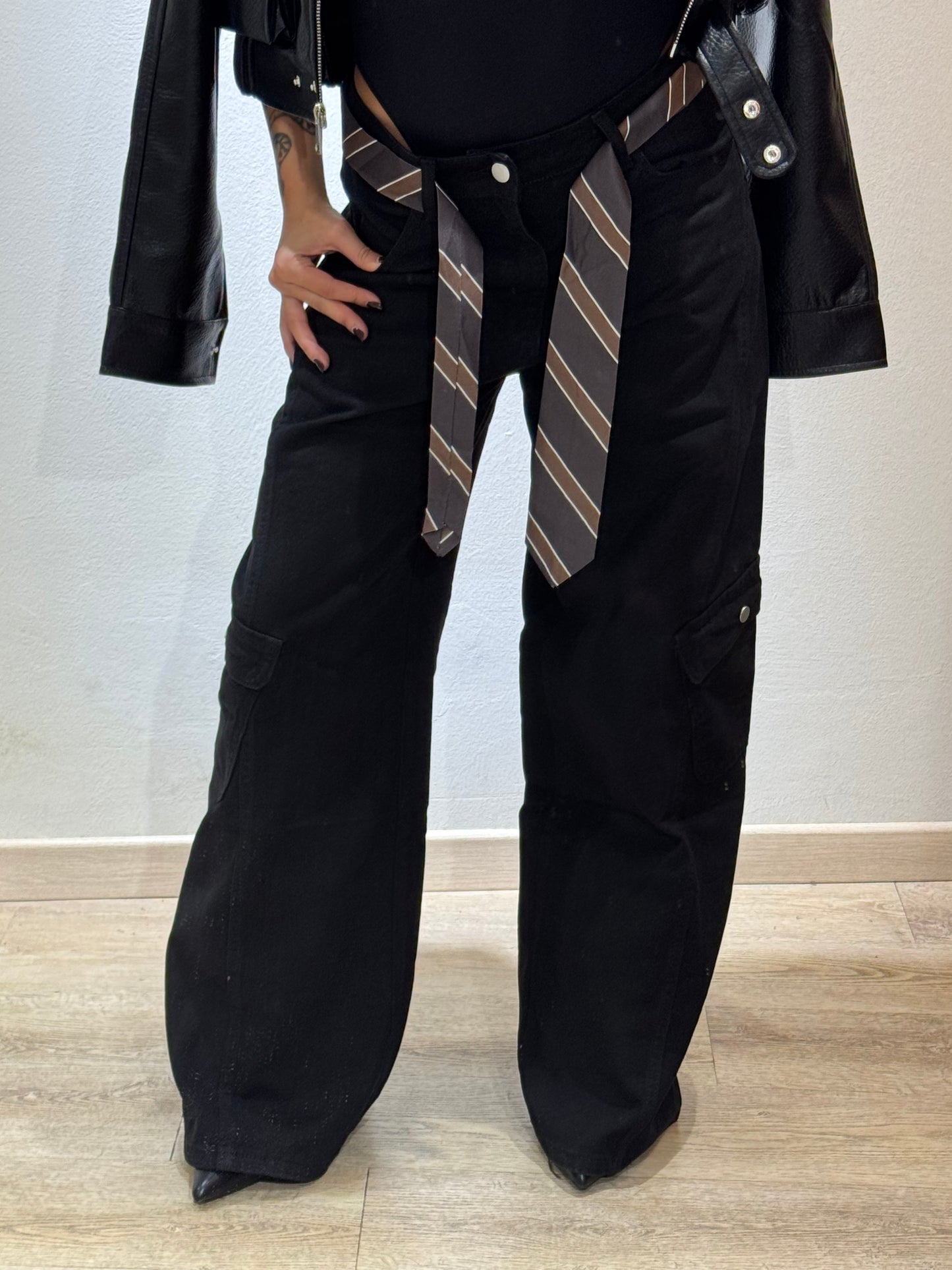 DENIM CRAVATTA BAGGY BLACK