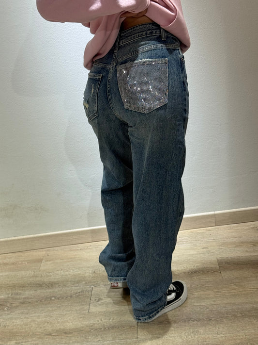 DENIM GLITTER POCKET