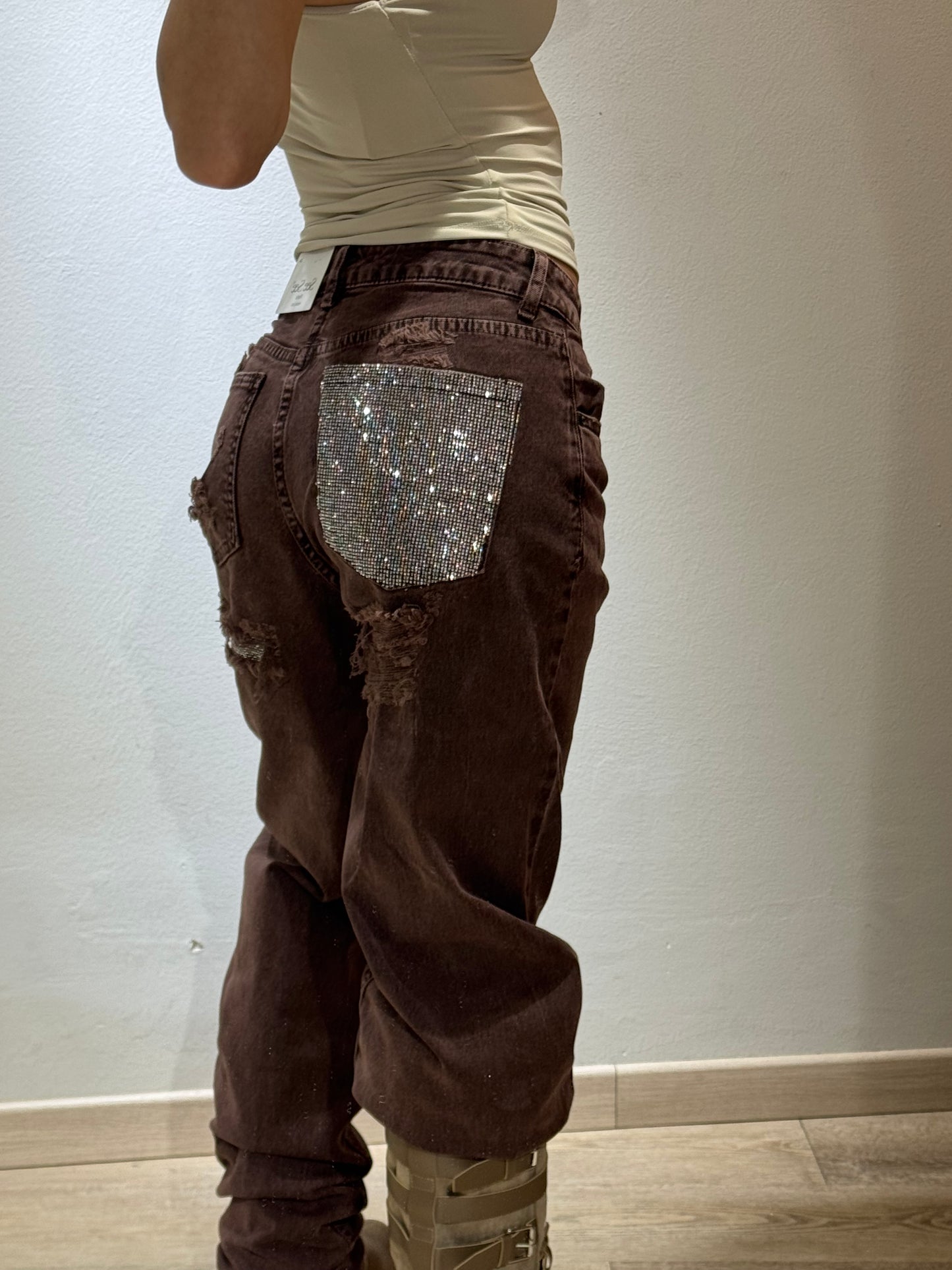 DENIM MARRONE GLITTER POCKET