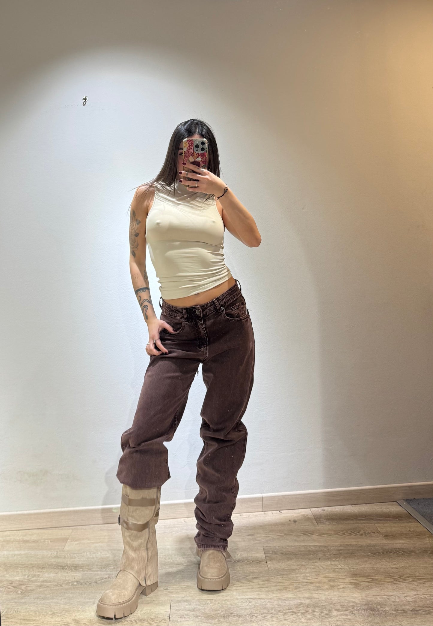 DENIM MARRONE GLITTER POCKET