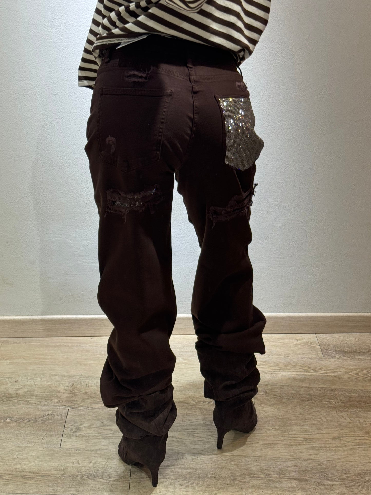 DENIM BROWN GLITTER POCKET