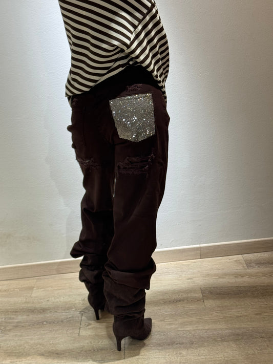 DENIM BROWN GLITTER POCKET