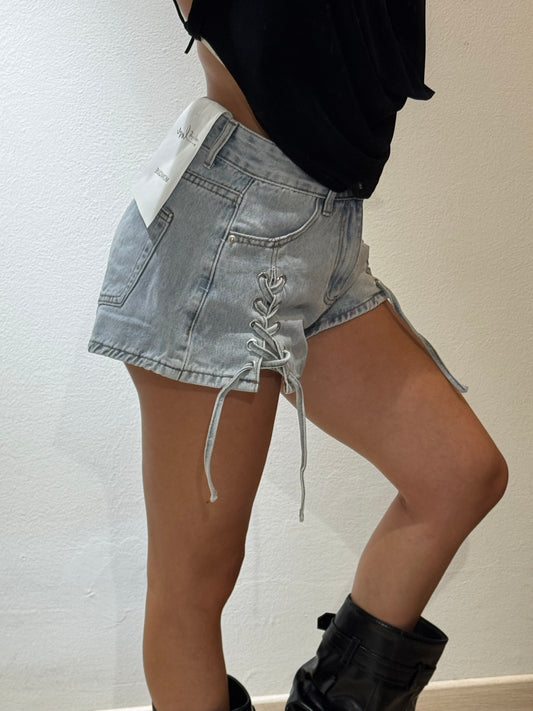SHORTS LACE DENIM CHIARO