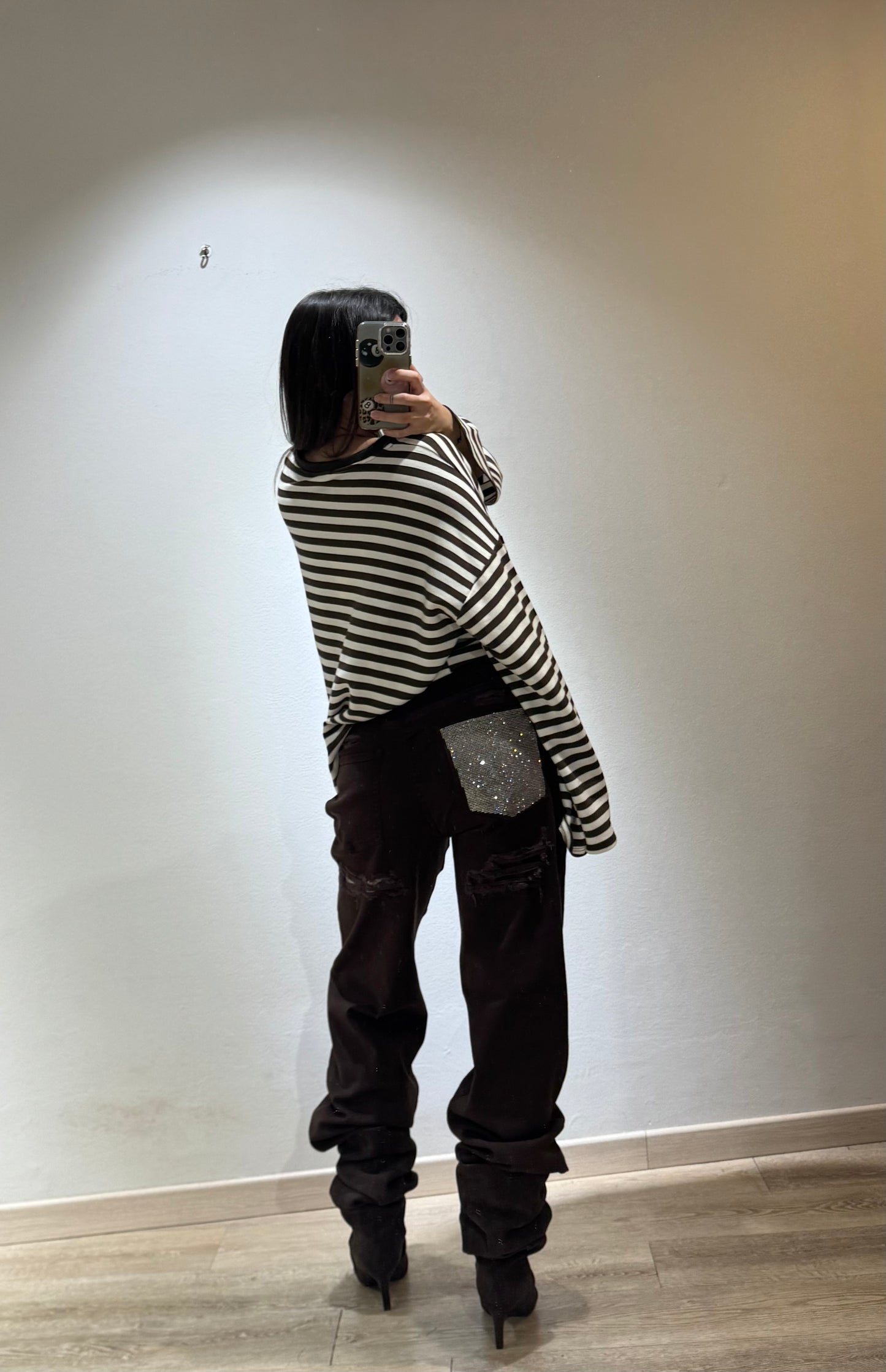 DENIM BROWN GLITTER POCKET