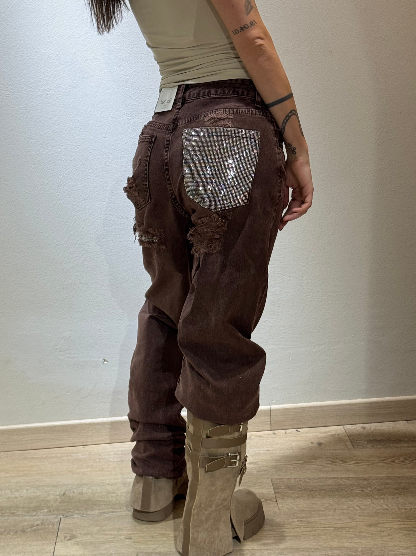 DENIM MARRONE GLITTER POCKET