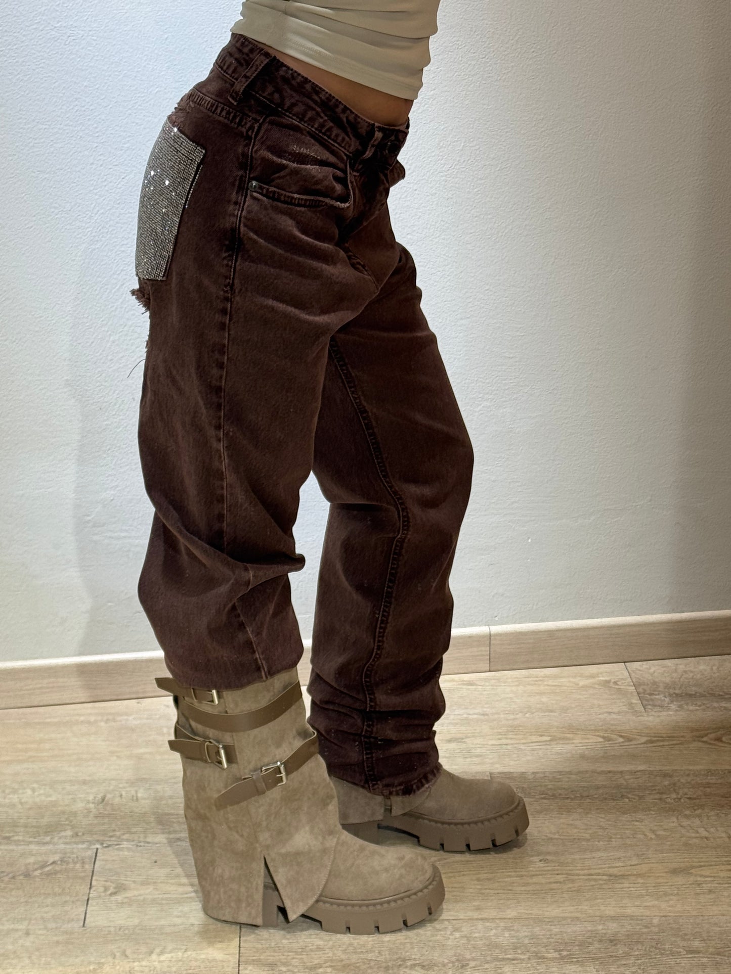 DENIM MARRONE GLITTER POCKET
