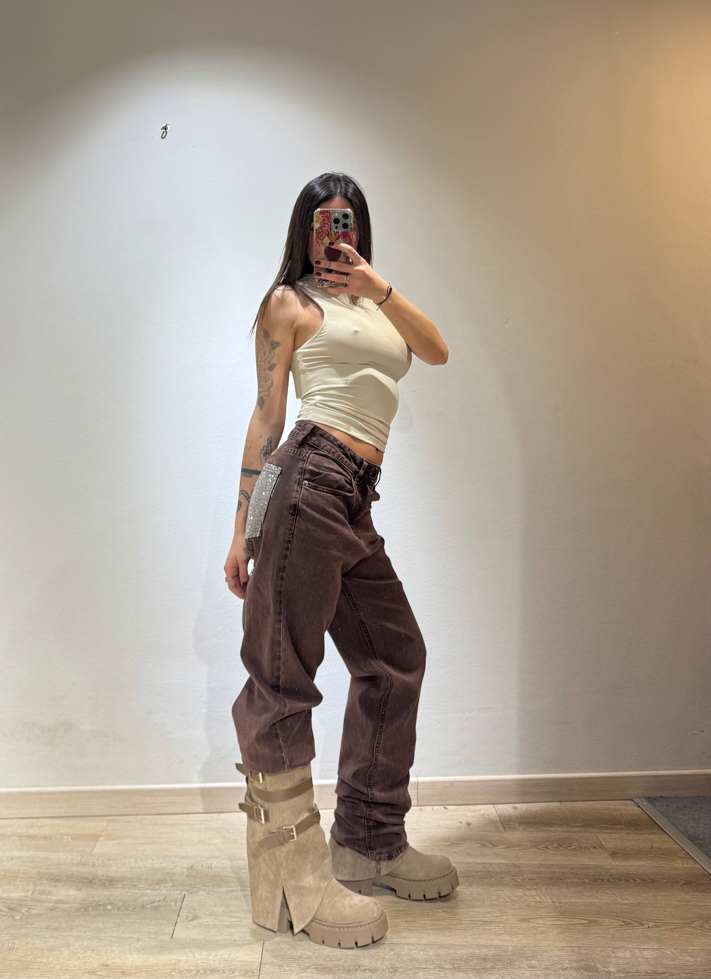 DENIM MARRONE GLITTER POCKET