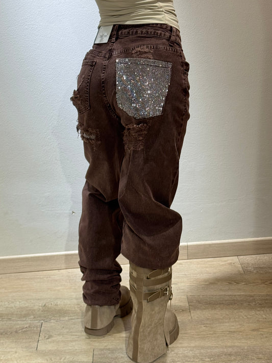 DENIM MARRONE GLITTER POCKET